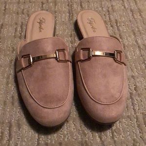 Pink suede loafers